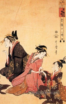 une scène sur le pont et Beld Kitagawa Utamaro ukiyo e Bijin GA Peinture à l'huile